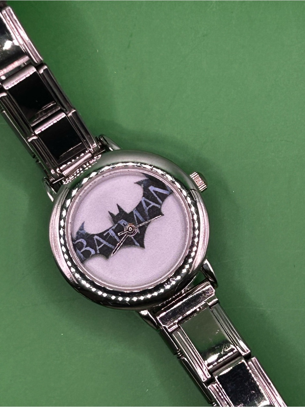 Batman Silver Bracelet Watch with Black Bat Emblem